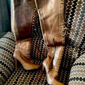 Brown thigh high boots